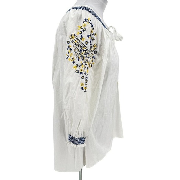 Multiples Peasant Blouse‎ Womens 1X White Blue Yellow Embroidered Cotton - Picture 6 of 9
